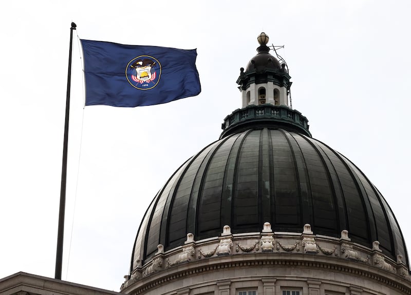 The Utah flag flies over the Capitol in Salt Lake City on Friday, Jan. 22, 2021.