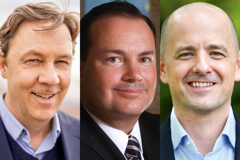 Democrat Senate candidate Kael Weston, Sen. Mike Lee, R-Utah, and independent Senate candidate Evan McMullin.
