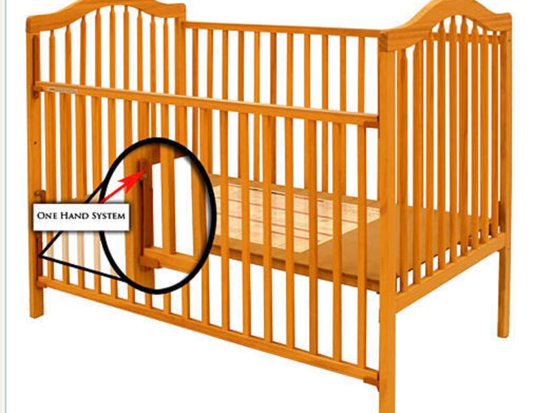 A drop-side crib by Stork Craft Manufacturing of Canada is seen. More than 2.1 million drop-side cribs by Stork Craft Manufacturing of Canada are being recalled following reports of four infant suffocations.