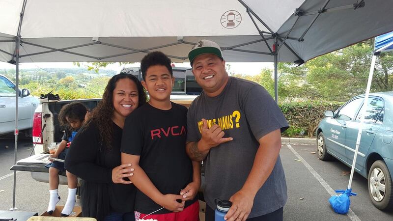 Maui farmer Netane Savou with his wife Sulieti and son Steve. The couple will attend BYU football camp this summer with their two sons.