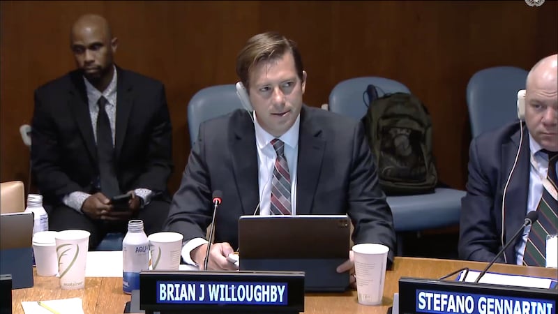 Brian Willoughby, a School of Family Life professor at Brigham Young University, speaks during the United Nations’ “The Family & the Future of Humanity” event on Wednesday, May 15, 2024, in New York City.