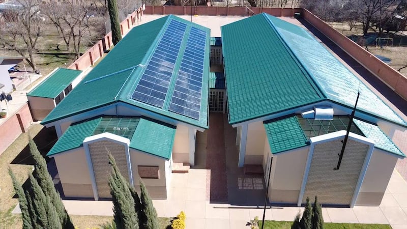 Solar panels are seen on the roof of a meetinghouse of The Church of Jesus Christ of Latter-day Saints in Colonia Juárez, Mexico.