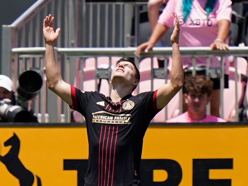 Atlanta United attacker Ronaldo Cisneros celebrates after scoring