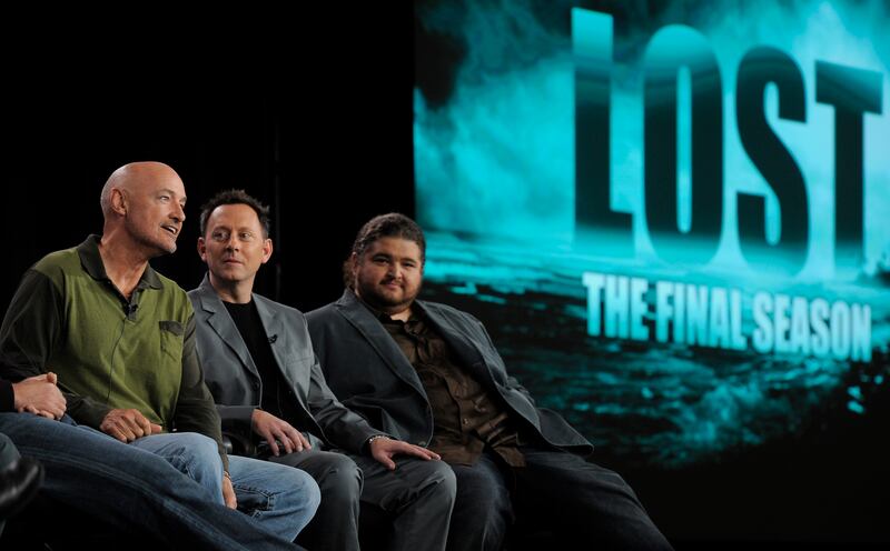 Terry O’Quinn, Michael Emerson and Jorge Garcia participate in a panel discussion on “Lost” at the Disney ABC Television Critics Association winter press tour in Pasadena, Calif.