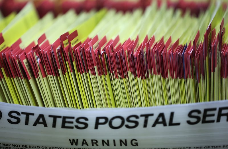 Sorted ballots are shelved at the Salt Lake County Clerk’s ballot processing room on Election Day on Nov. 8, 2022.
