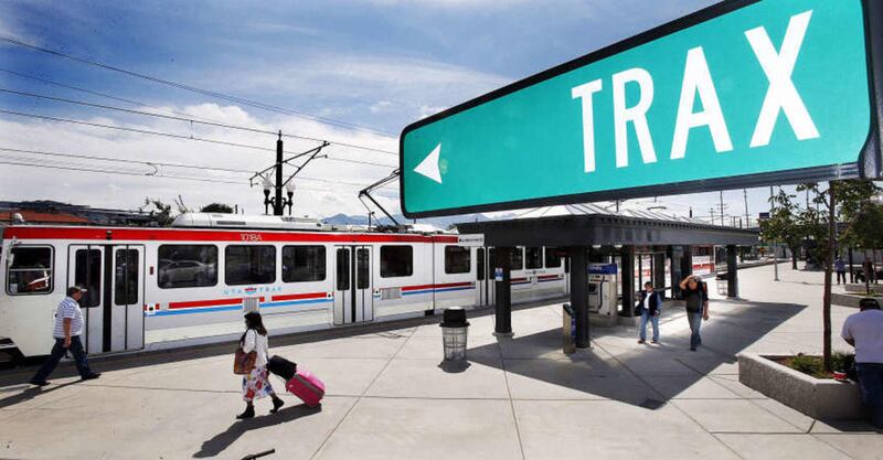 A TRAX train arrives at Salt Lake Central Station in Salt Lake City, Monday, Aug. 25, 2014.