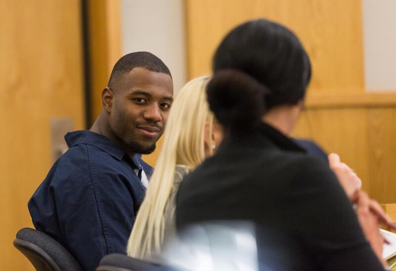 Former Utah State University linebacker Torrey Green appears in 1st District Court in Logan on Wednesday, March 29, 2017, the first day of a three-day preliminary hearing. A judge ruled Thursday, Sept. 22, 2017, that six of the seven women who report they