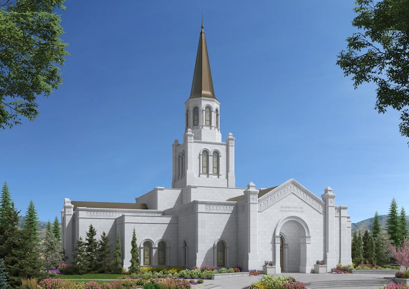 An exterior rendering of the Coeur d’Alene Idaho Temple.