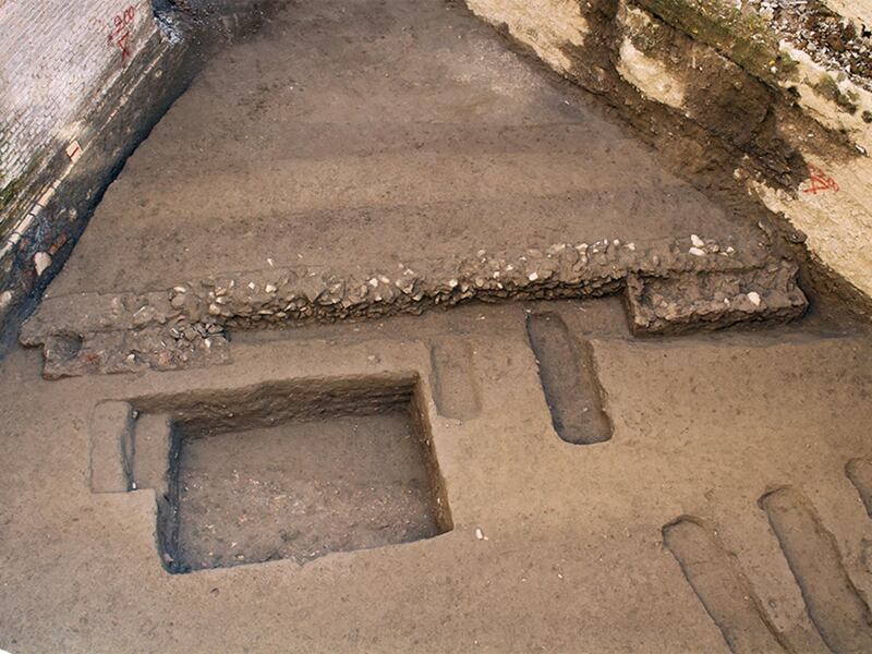 The burial area where the bodies were found during building construction in the Trastevere district of Rome.