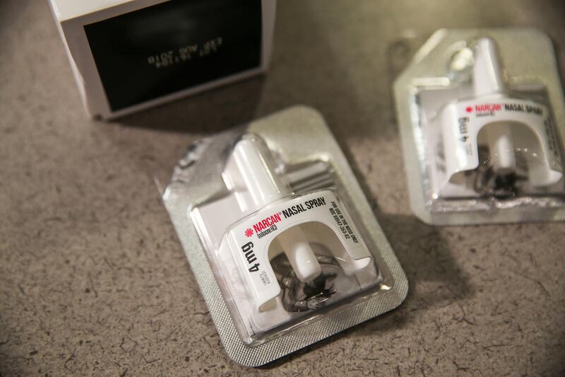 FILE - Two doses of the opiate antidote Narcan, also known as naloxone, are displayed at a press conference at the Salt Lake County Sheriff's Office on Thursday, Jan. 05, 2017. The Unified Police and Salt Lake County District Attorney's Office have partne