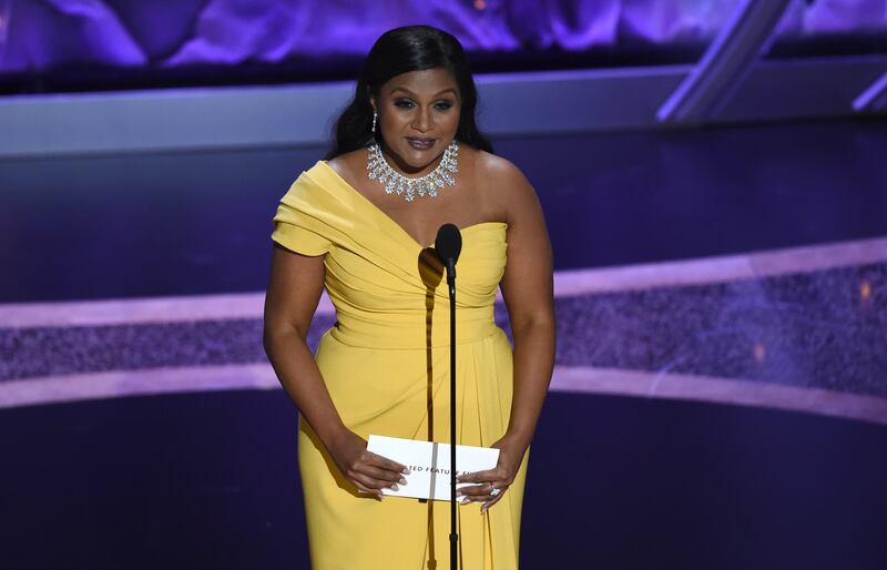 Mindy Kaling presents the award in Los Angeles.