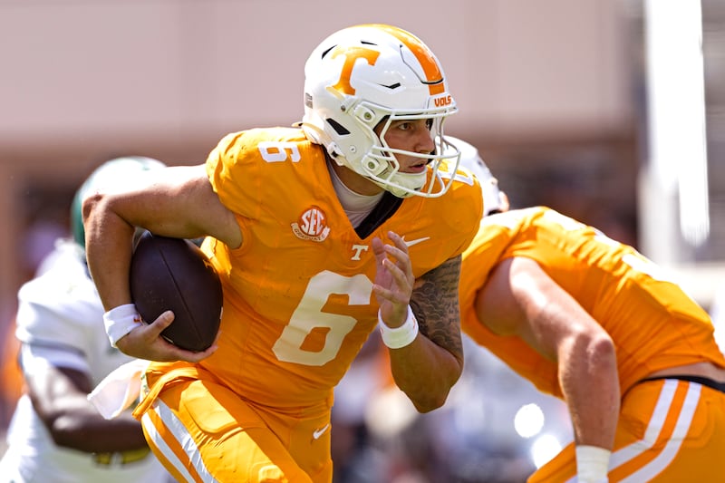Tennessee quarterback Joey Aguilar (6) runs for yardage during game against UAB, Saturday, Sept. 20, 2025, in Knoxville, Tenn.