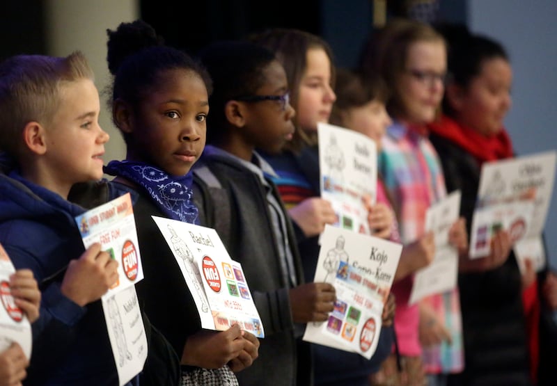 Rachel France, second from left, gets recognized as one of the Noble Knight Leaders of the Week during a school meeting at Noah Webster Academy in Orem on Friday, Feb. 15, 2019. Some states are proposing that the Bible be taught in public schools — not fo