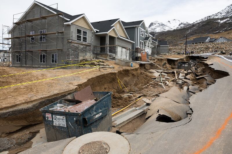 Major erosion of a road has occurred in a subdivision in the Kaysville foothills due to snowpack runoff.