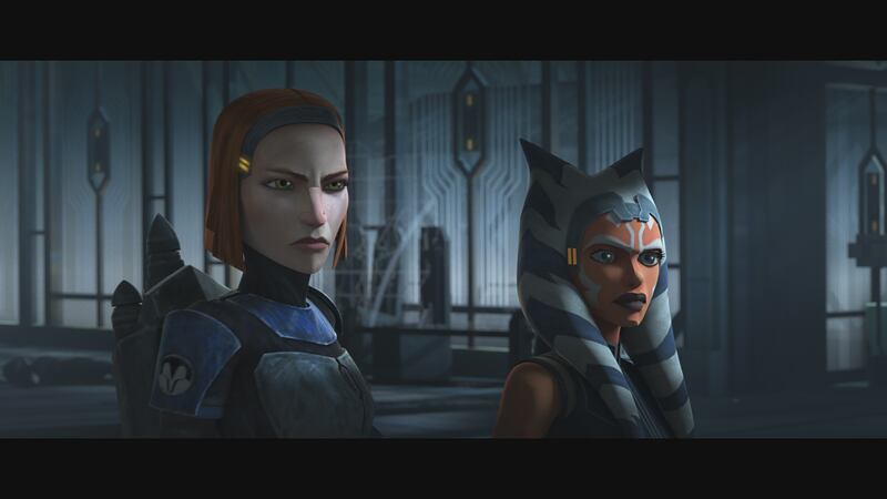 Rex, Bo-Katan, Ahsoka and their forces prepare to confront Maul in “Star Wars: The Clone Wars.”