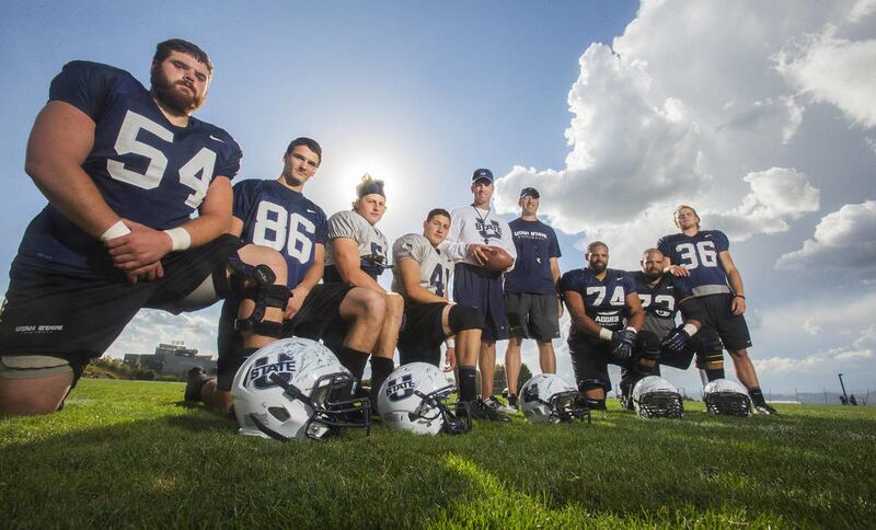 Sets of brothers at Utah State University, Tuesday, Sept. 17, 2013. Left to right, Jamie and Nick Markosian, Zach and Nick Vigil, Matt and Luke Wells, Kevin and Kyle Whimpey and Jake Thompson, his brother Josh is not pictured.