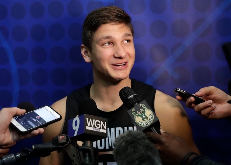 Grayson Allen, from Duke, participates in the NBA draft basketball combine Thursday, May 17, 2018, in Chicago. (AP Photo/Charles Rex Arbogast)