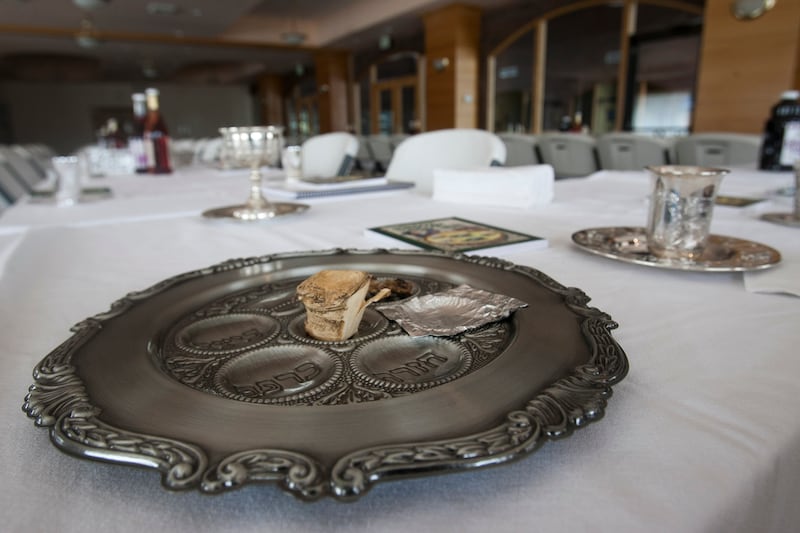 Table settings are prepared and ready for Passover.
