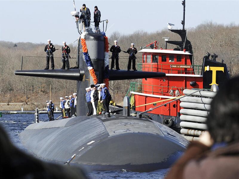 The Los Angeles Class attack submarine USS Memphis returns to the U.S. Navy Submarine Base.