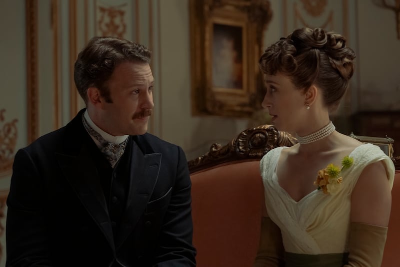 Ben Lamb and Tasisa Farmiga in 'The Gilded Age' Season 3.