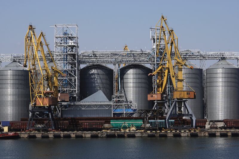 Exterior view of the grain storage terminal during visit of United Nations Secretary General Antonio Guterres at the Odesa Sea Port, in Odesa, Ukraine.