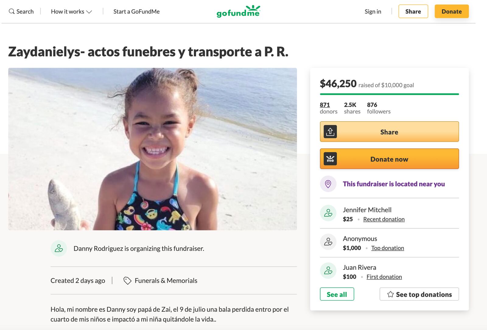 Zaydanielys Rodriguez, 7, pictured in this GoFundMe page, was shot while she was lying in bed in her apartment in Heber City.