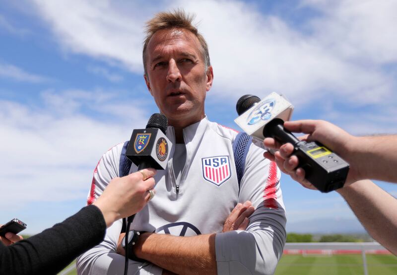 Former Real Salt Lake coach Jason Kreis talks to media after a US U-23 men's training camp practice at the Zions Bank Real Academy training center in Herriman on Wednesday, June 12, 2019.