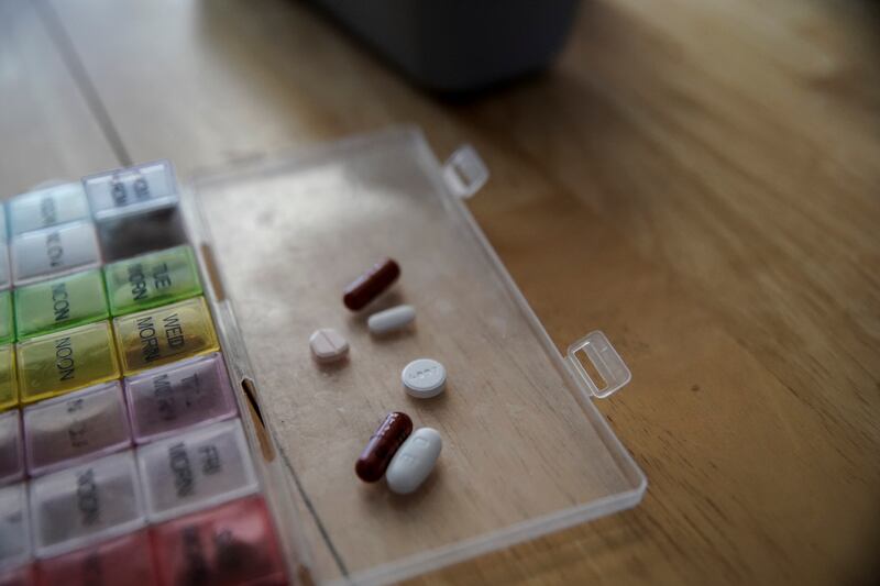 The medicine Meg Jackson-Drage takes every morning is pictured at her house in Magna. She says she spends almost $2,000 a month out of pocket on medicine each month.