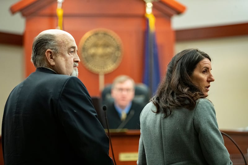 Brent E. Taylor, former director of the Utah Valley Youth Symphony, and his attorney, Cara Tangaro, listen to prosecutors during a hearing before 3rd District Judge Keith Kelly at the Matheson Courthouse in Salt Lake City on Monday, Jan. 7, 2019. Taylor, who is accused of sexually abusing three boys about 30 years ago, was ordered Monday to wear an ankle monitor.