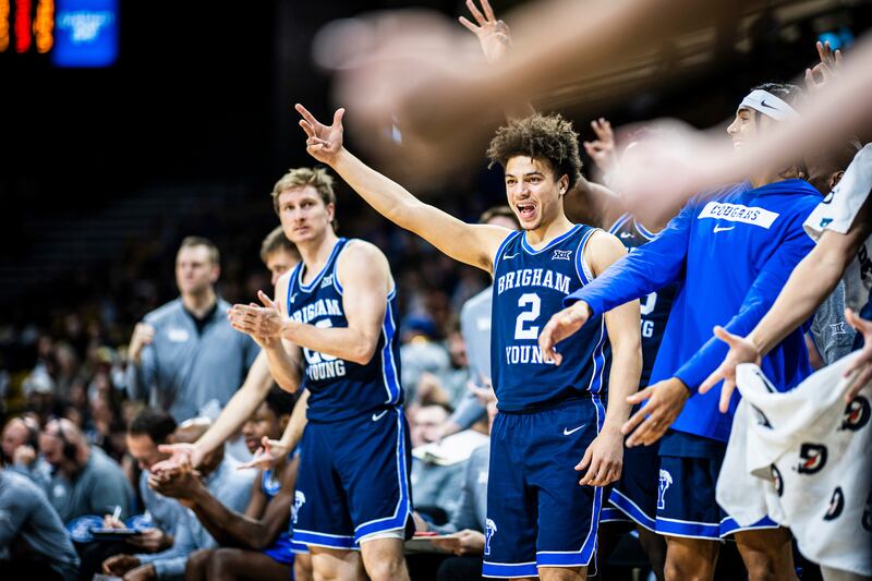 BYU players looks on from the bench during the Cougars' 83-67 victory over Colorado in Boulder.