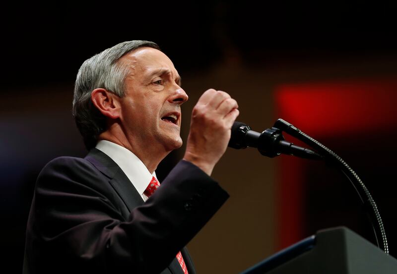 FILE - In this July 1, 2017, file photo, pastor Robert Jeffress, of the First Baptist Church in Dallas, speaks as he introduces President Donald Trump during the Celebrate Freedom event at the Kennedy Center for the Performing Arts in Washington. In a twe