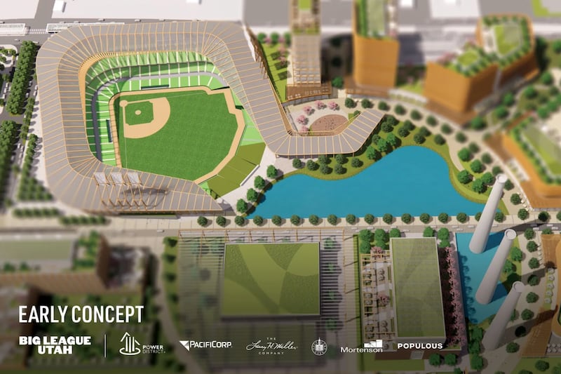 Renderings depict what a new Major League Baseball stadium could look like on North Temple Street in west Salt Lake City.