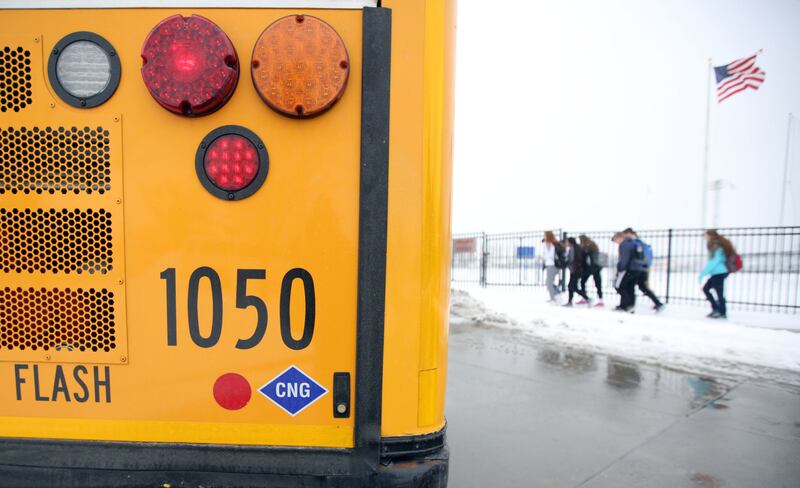 FILE - Bus 1050 is one of Jordan School District's school buses that runs on compressed natural gas at Bingham High School in South Jordan on Friday, Feb. 23, 2018.