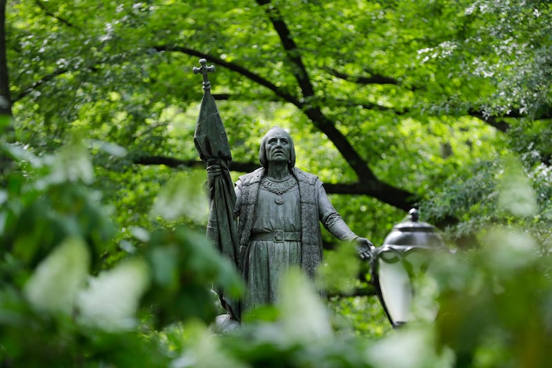 A statue of Christopher Columbus is shown in Central Park in New York, Thursday, June 18, 2020.