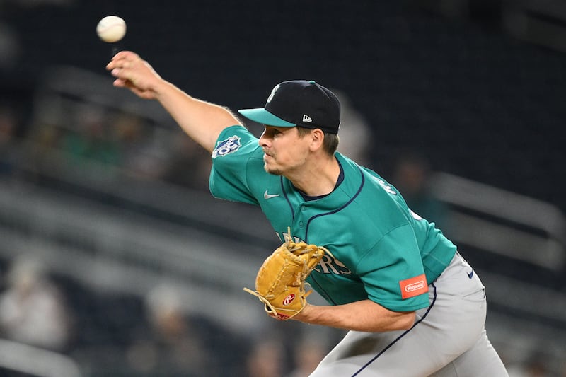 Seattle Mariners pitcher Michael Rucker throws during the ninth inning of a game against the Washington Nationals, Friday, June 12, 2026, in Washington.