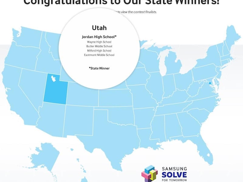 Jordan High, Butler Middle School, Eastmont Middle School, Wayne High School and Milford High School in Beaver County were chosen as state finalists in the Samsung Solve For Tomorrow education contest. Jordan High School teacher Karen Durfee was chosen as