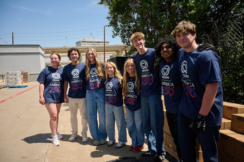 JustServe volunteers help unload boxes from the food donation made by The Church of Jesus Christ of Latter-day Saints to Joe's Pantry in Dallas, Texas, on Thursday, May 14, 2026.