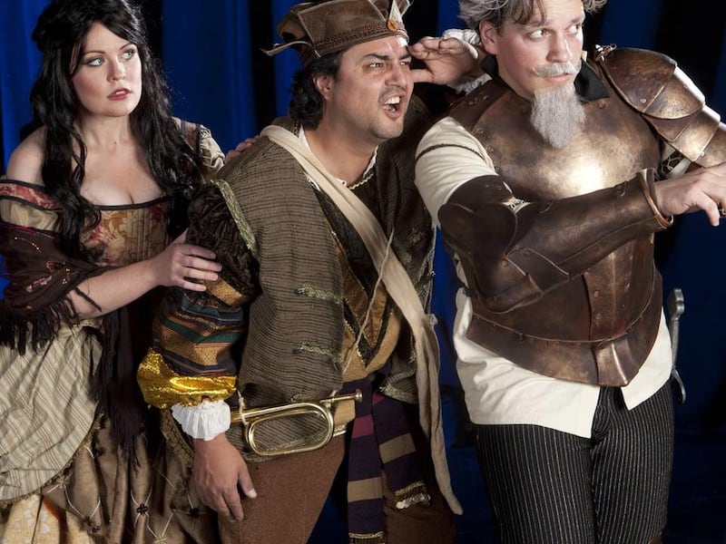Adrien Swenson stars as Aldonza, Monte Garcia as Sancho and Rhett Richins as Don Quixote in the Monday/Wednesday/Friday cast of CenterPoint Legacy Theatres Man of La Mancha.