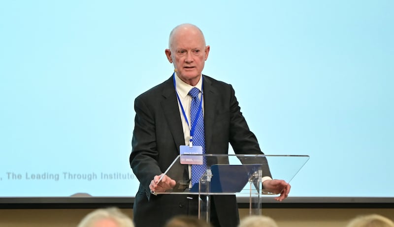 Elder Kim B. Clark, an emeritus General Authority Seventy, speaks on faith and AI in Salt Lake City on Nov. 5, 2025.