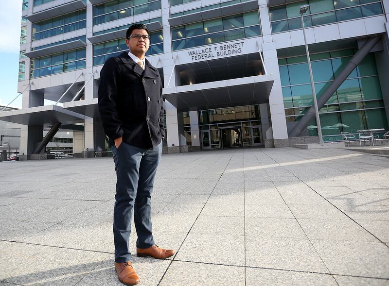 Bernardo Castro poses for a portrait outside the Wallace F. Bennett Federal Building in Salt Lake City on Thursday, Dec. 21, 2017.