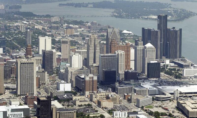 In this July 17, 2013, aerial photo is the city of Detroit. On Thursday, July 18, 2013, Detroit became the largest city in U.S. history to file for bankruptcy when State-appointed emergency manager Kevyn Orr asked a federal judge for municipal bankruptcy