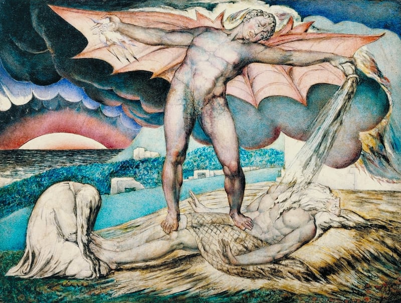 William Blake, who is best known for his poetry, drew pictures of
scenes described in the Bible. In this illustration, Satan afflicts Job with sores and boils.