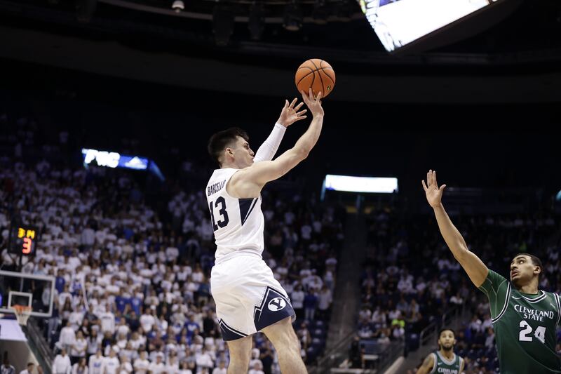 BYU guard Alex Barcello jumps to shoot against Cleveland State on Tuesday, Nov. 6 at the Marriott Center in Provo.