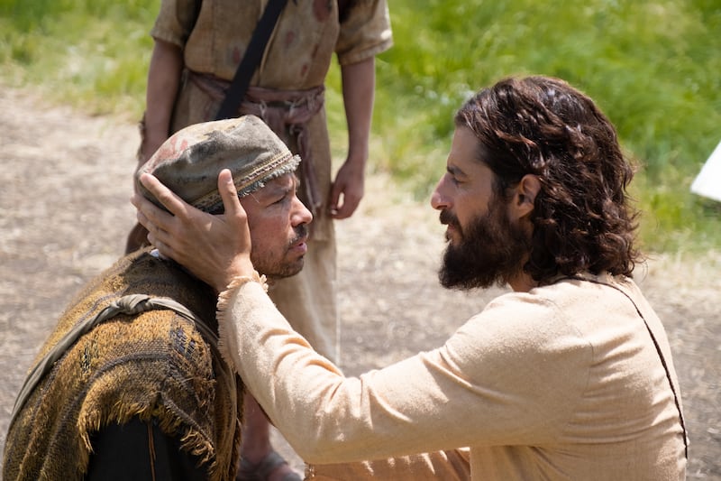 Actor Jonathan Roumie as Jesus in a scene from the third season of “The Chosen.”