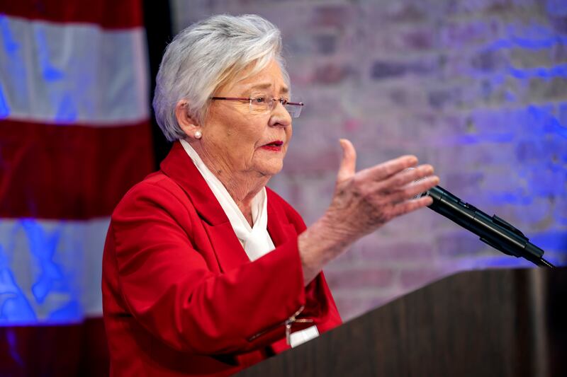 Gov. Kay Ivey speaks to supporters at her watch party after Alabama voted in midterm elections in Montgomery, Ala.