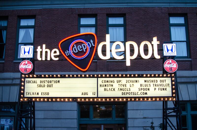 Upcoming shows are displayed on the marquee at the Depot in downtown Salt Lake City on Wednesday, July 26, 2017.