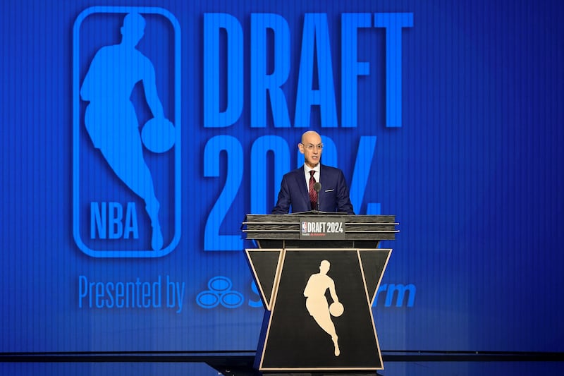 NBA commissioner Adam Silver opens the NBA basketball draft, Wednesday, June 26, 2024, in New York.