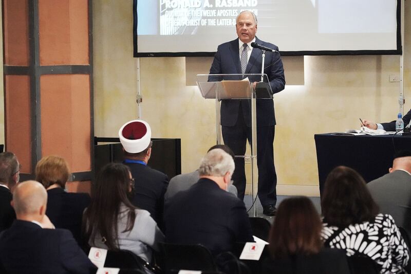 Elder Ronald A. Rasband, of The Church of Jesus Christ of Latter-day Saints’ Quorum of the Twelve Apostles, speaks during the G20 Interfaith Forum.