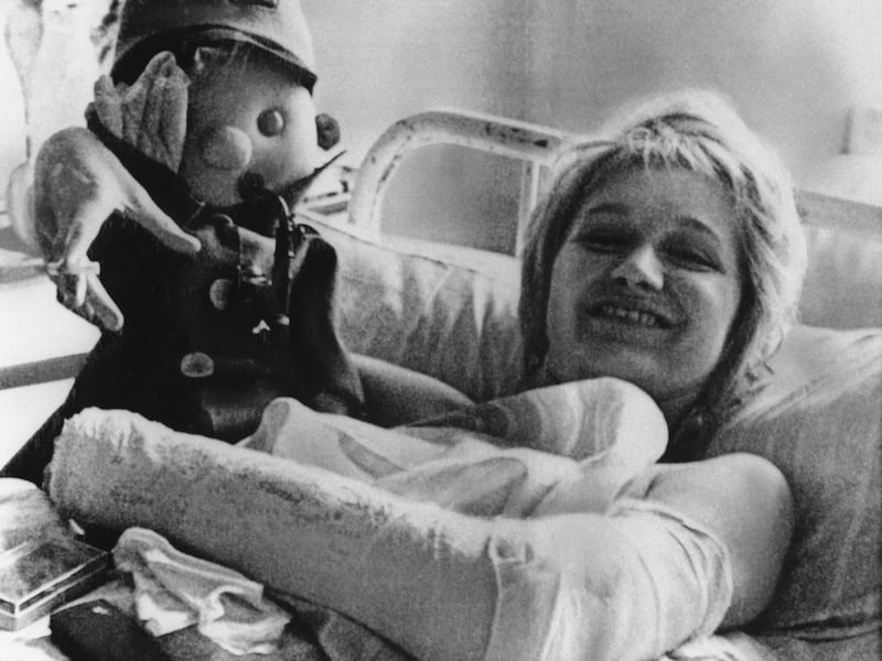 Vesna Vulovic, 23, the sole survivor of a Yugoslavian Jetliner which crashed in January 1972, smiles from her hospital bed in Prague, Czechoslovakia.