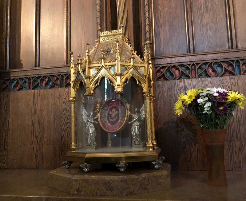 This display in the inner sanctum of the Cathedral of the Madeleine houses a relic of Saint Mary Magdalene.